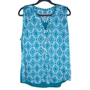 Hanna & Gracie Womens Top Blouse XL Sleeveless Green Batik V Neck Top